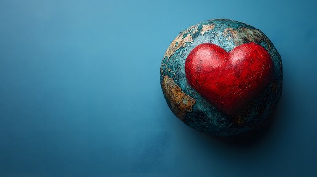 Heart-shaped globe symbolizes love for the planet on a blue background