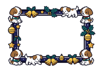 Cute Christmas dog frame with bells and holly