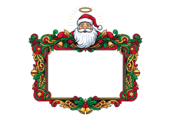 Ornate Christmas frame with Santa Claus illustration and empty space for text.