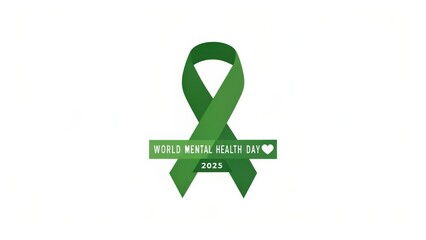 World Mental Health Day 2025 Green ribbon symbolizing World Mental Health Day 2025 with text overlay.