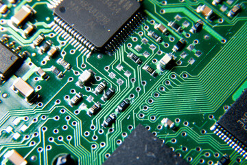 Obraz premium Electronic board with microcircuits and SMD components
