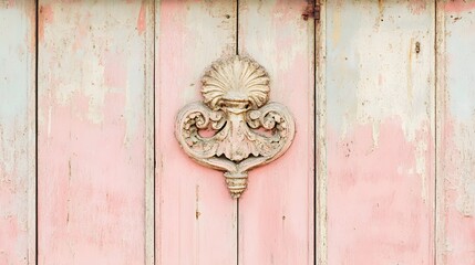 Ornate Carved Wooden Door Detail Pink Pastel Shabby Chic Antique
