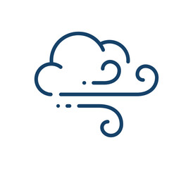 Abstract simple line art icon of windy weather with stylized cloud and curved air flow lines in minimal outline design isolated on white background flat vector illustration.