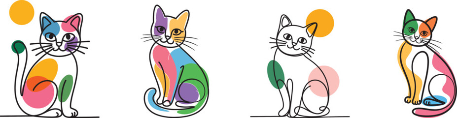 Set of cat outline drawing Rainbow colors.