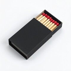 Black matchbox with wooden matches