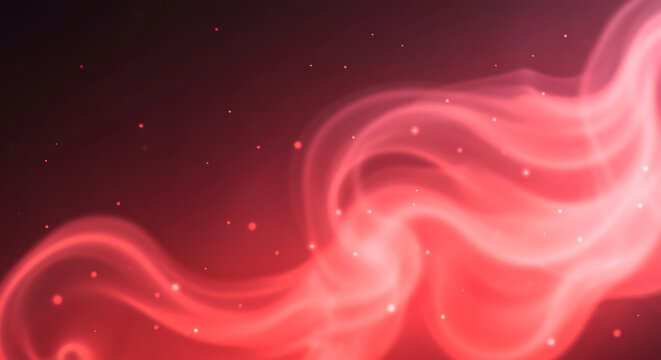 Dynamic abstract background featuring flowing vibrant red and delicate pink glowing smoke-like energy waves with sparkling light particles on a deep dark backdrop, creating a warm, mystical, and ether