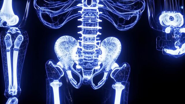 Glowing blue skeletal torso on black