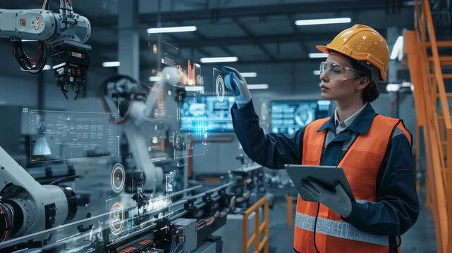 Engineer inspects smart machinery with connected sensors enabling datadriven upkeep and minimizing unexpected failures.
