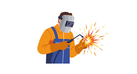 A person in protective gear welds with sparks flying