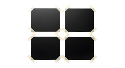 Four black squares attached with adhesive tape corners isolated PNG with Transparent Background