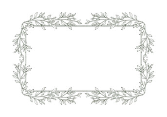 Fototapeta premium Elegant botanical border frame with hand-drawn leaves, perfect for invitations or graphic design.