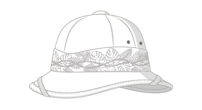 Vintage Explorer Pith Helmet Line Art Illustration.
