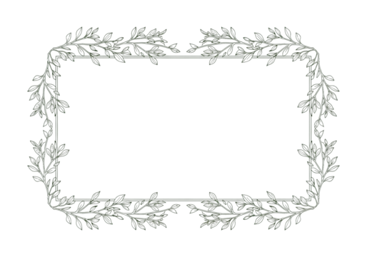 Elegant botanical border frame with hand-drawn leaves, perfect for invitations or graphic design.