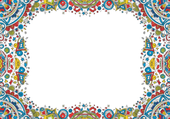 Vibrant Doodle Border with Abstract Shapes and Symbols