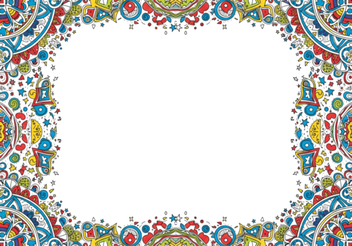 Vibrant Doodle Border with Abstract Shapes and Symbols