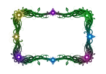 Enchanted glowing floral frame with mystical gems and swirling vines.