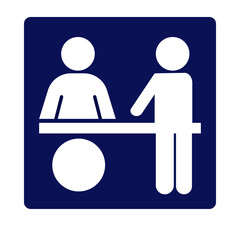 Cashier station with empty circle for currency input on navy blue background.