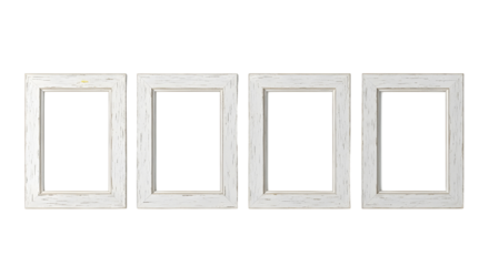 Four empty picture frames in a row isolated PNG with Transparent Background