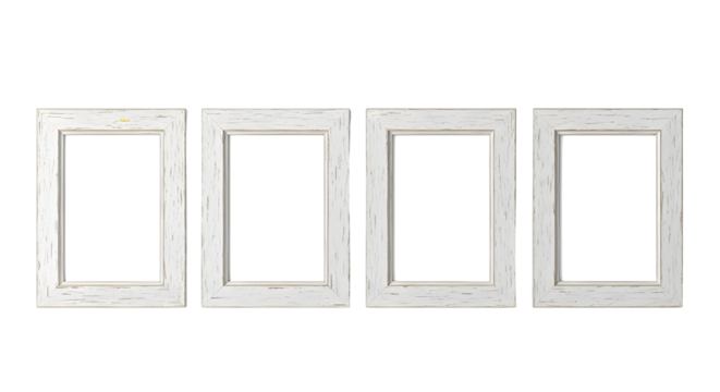 Four empty picture frames in a row isolated PNG with Transparent Background
