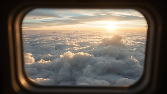 Cloudscape view through abstract window frame, aerial perspective with soft focus.