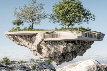 Fototapeta premium Architectural design of a cantilevered terrace on a rock formation