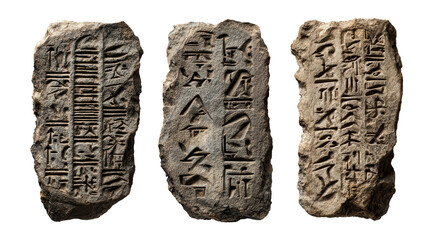 Ancient oracle bone script symbols background isolated on a Transparent background, PNG file.