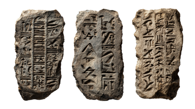 Ancient oracle bone script symbols background isolated on a Transparent background, PNG file.