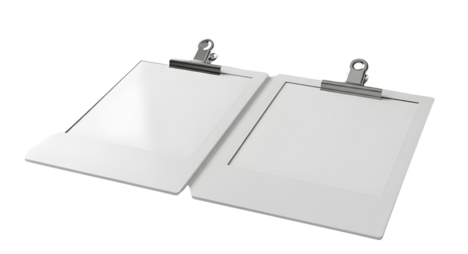 Two blank clipboards with empty white paper for writing notes isolated PNG with Transparent Background