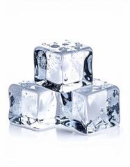 Three clear ice cubes stacked, wet