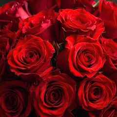 Close-up of a bouquet of vibrant red roses