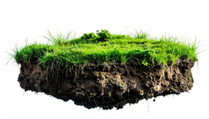 Isolated patch of earth with vibrant green grass