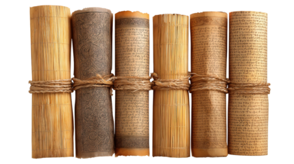 Bamboo strip manuscripts background isolated on a Transparent background, PNG file.