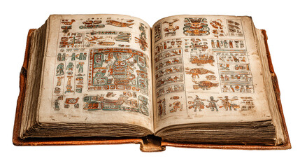 Aztec codex with pictographs background isolated on a Transparent background, PNG file.