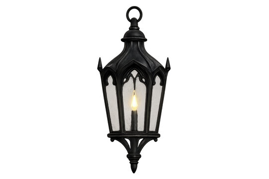 Hanging gothic lantern with glowing candle light