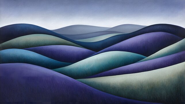Abstract Purple and Teal Rolling Hills Landscape Painting