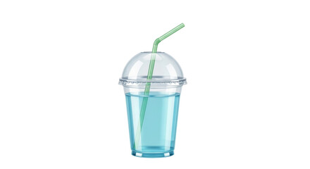 Isolated Refreshing drink in a clear plastic cup with green straw for take away, summer