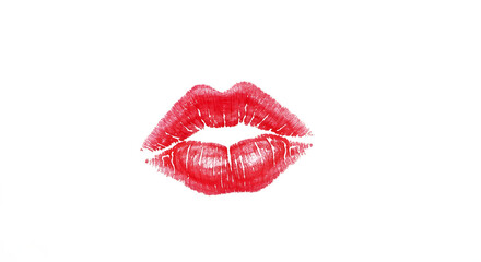 Vibrant red lipstick kiss print on a clean white background, symbolizing love, passion, romance, femininity, and beauty, perfect for Valentine's Day, cosmetic themes, or romantic designs.