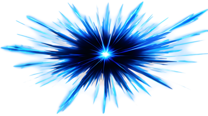 Abstract blue energy burst explosion radiating outwards isolated on transparent background
