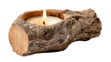 Candle in hollow acorn background isolated on a Transparent background, PNG file.