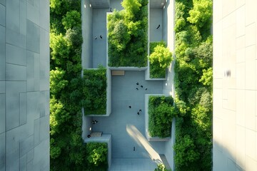 Tall modern hotel with vertical gardens on balconies under clear sky, showcasing sustainable urban architecture