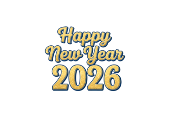 Wishing you a Happy New Year 2026! A fun lettering design featuring stars and sparkles. Holiday vector art.