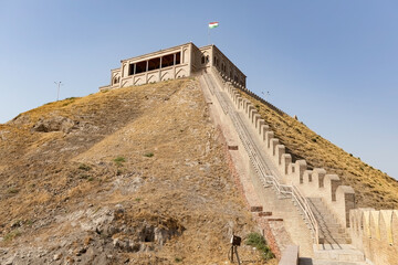 Hisor fortess on the hill view, the ancient town on the Great Silk Road Tajikistan