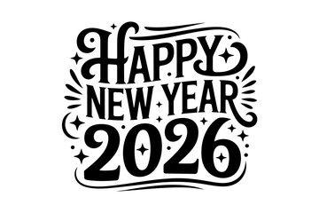 Happy New Year 2026 Celebration Graphic with Stars and Decorative Elements Wishing a Joyful Start to the Year