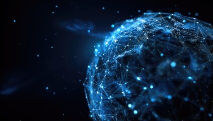 Futuristic digital sphere with interconnected nodes, glowing on a dark background, representing networking