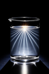 Light beam refraction in beaker of water