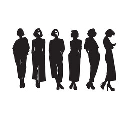 girl silhouette vector in black posing on white background