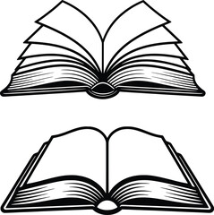 Open Book Outline Vector Illustration Black and White