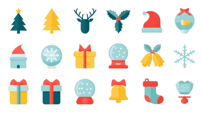 Festive Christmas Icons A Collection of Holiday Symbols in Flat Design Style