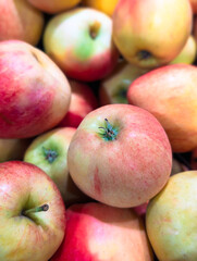 close-up of fresh ripe apples with natural colors and textures