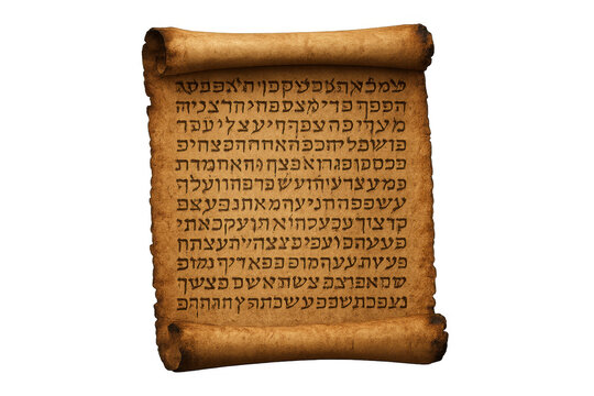 Ancient hebrew torah scroll on transparent background